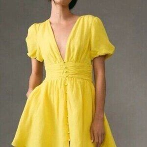 Anthropologie Katerina Button-Front Mini Dress-Yellow- Medium (for Med or Small)
